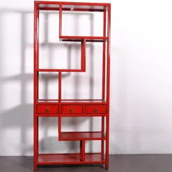Asymmetrisches chinesisches Bücherregal in Rotem Lack
