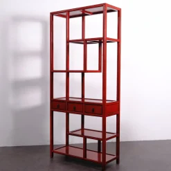 Asymmetrisches chinesisches Bücherregal in Rotem Lack