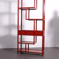 Asymmetrisches chinesisches Bücherregal in Rotem Lack
