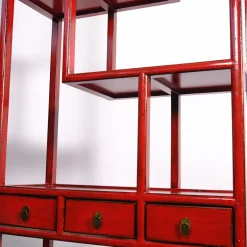 Asymmetrisches chinesisches Bücherregal in Rotem Lack