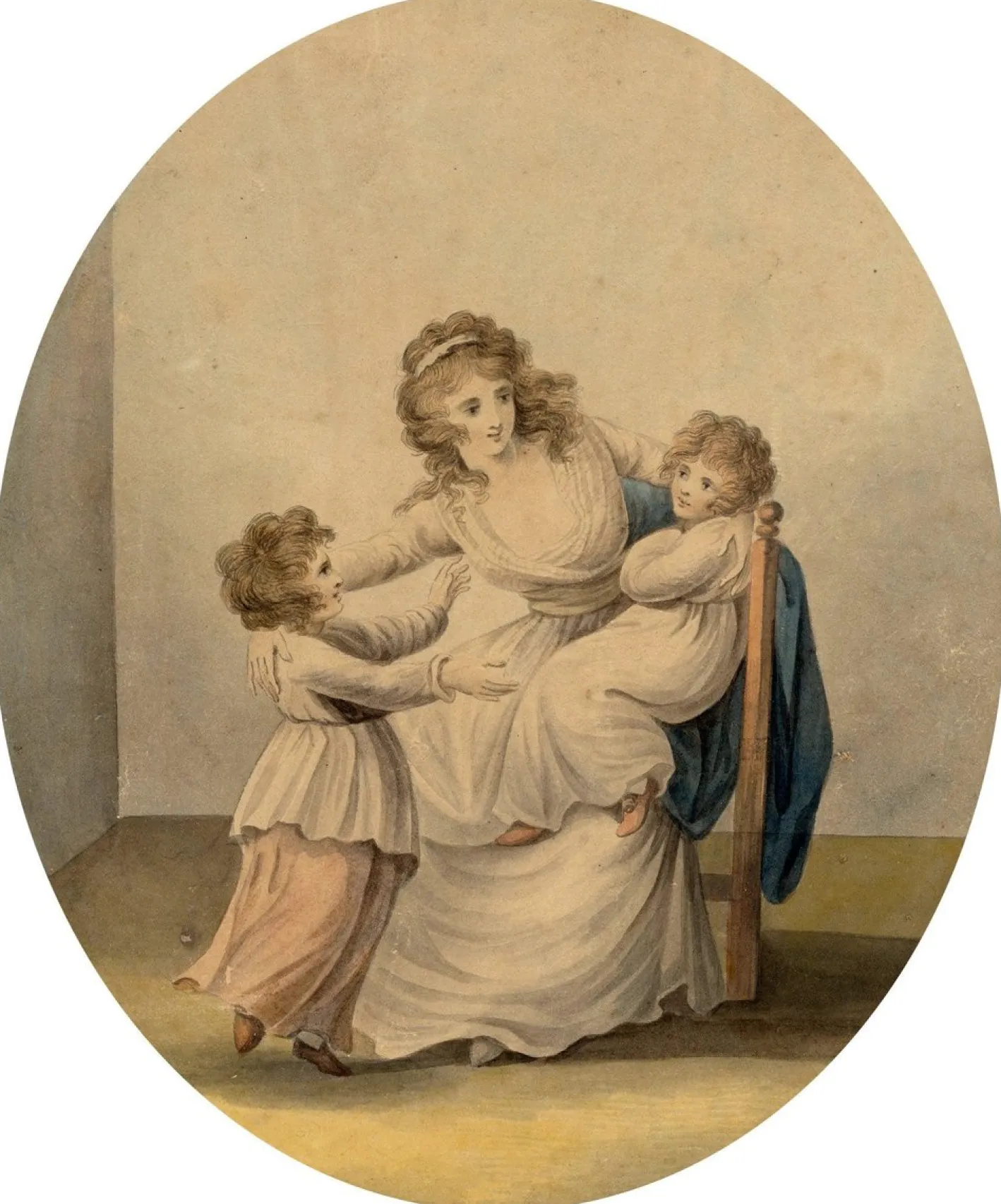 Attrib. Henry William Bunbury, Lady Rushout Seated & Children, Aquarell