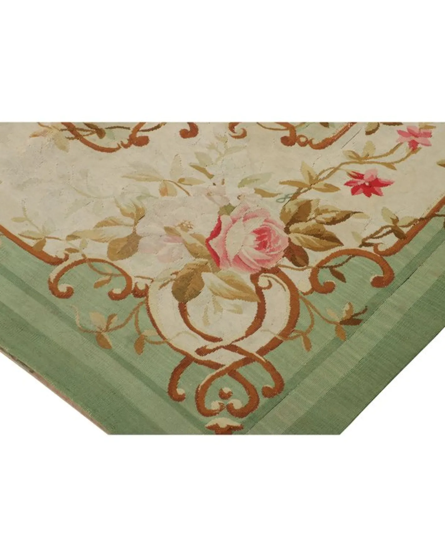 Aubusson Teppich mit floralem Medaillon in Hellgrün von Rug&Kilim