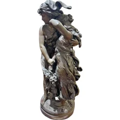 Auguste Moreau, Junges Mädchen mit Blumenkorb, 19. Jh., Bronze