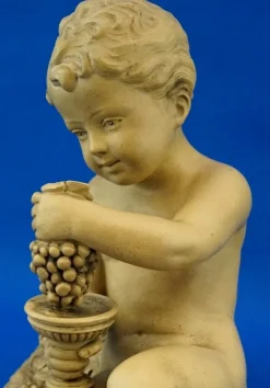 Bacchanal Putto Kind Bacchus Terrakotta Skulptur von Bohumil Rezl, Tschechoslowakei, 1800er