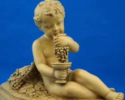 Bacchanal Putto Kind Bacchus Terrakotta Skulptur von Bohumil Rezl, Tschechoslowakei, 1800er