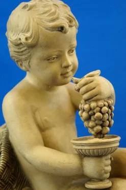 Bacchanal Putto Kind Bacchus Terrakotta Skulptur von Bohumil Rezl, Tschechoslowakei, 1800er