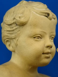 Bacchanal Putto Kind Bacchus Terrakotta Skulptur von Bohumil Rezl, Tschechoslowakei, 1800er