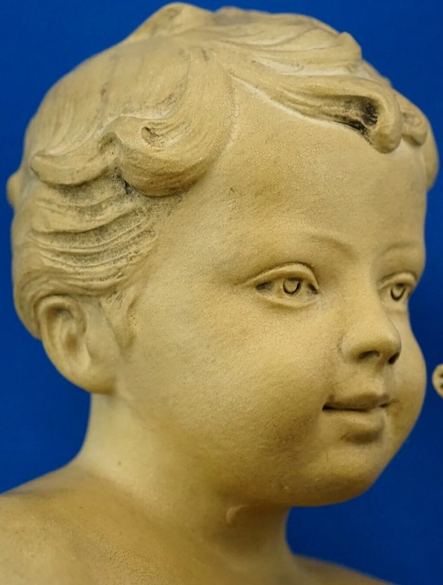 Bacchanal Putto Kind Bacchus Terrakotta Skulptur von Bohumil Rezl, Tschechoslowakei, 1800er