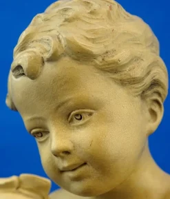 Bacchanal Putto Kind Bacchus Terrakotta Skulptur von Bohumil Rezl, Tschechoslowakei, 1800er
