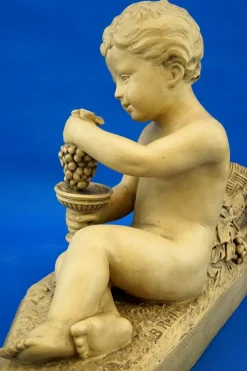 Bacchanal Putto Kind Bacchus Terrakotta Skulptur von Bohumil Rezl, Tschechoslowakei, 1800er