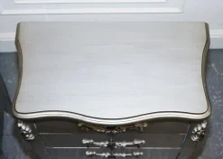 Barocke Französische Grau Silber Nachttische mit 3 Schubladen, 2er Set