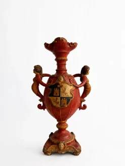 Barocker Kerzenhalter aus lackiertem Holz & Gips, 17. Jh., Spanien, 1600