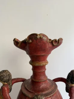 Barocker Kerzenhalter aus lackiertem Holz & Gips, 17. Jh., Spanien, 1600
