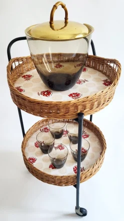 Barwagen aus Rattan & lackiertem Eisen, Österreich, 1950er