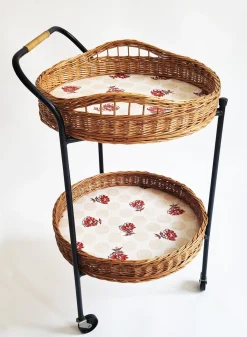 Barwagen aus Rattan & lackiertem Eisen, Österreich, 1950er