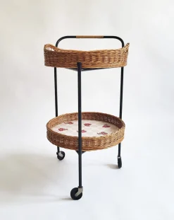 Barwagen aus Rattan & lackiertem Eisen, Österreich, 1950er