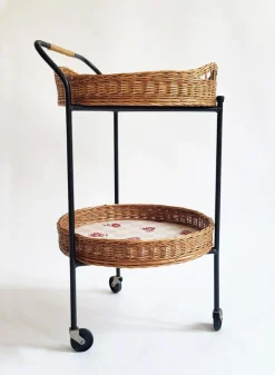 Barwagen aus Rattan & lackiertem Eisen, Österreich, 1950er