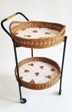 Barwagen aus Rattan & lackiertem Eisen, Österreich, 1950er