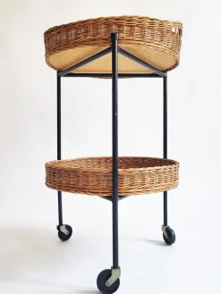 Barwagen aus Rattan & lackiertem Eisen, Österreich, 1950er