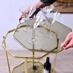 Barwagen mit herausnehmbarem Tablett aus Rauchglas für Metallflaschen, 1970er