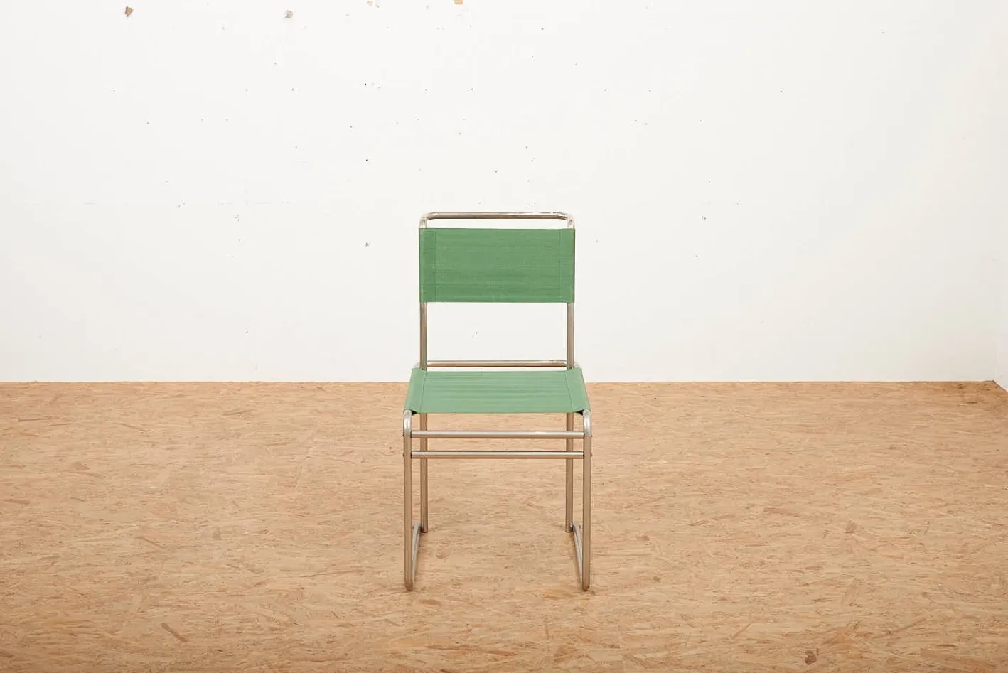 B5 / B40 Stuhl aus verchromtem Stahlrohr mit grünem Stoffsitz von Marcel Breuer für Tecta, 1980er