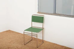 B5 / B40 Stuhl aus verchromtem Stahlrohr mit grünem Stoffsitz von Marcel Breuer für Tecta, 1980er