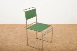 B5 / B40 Stuhl aus verchromtem Stahlrohr mit grünem Stoffsitz von Marcel Breuer für Tecta, 1980er