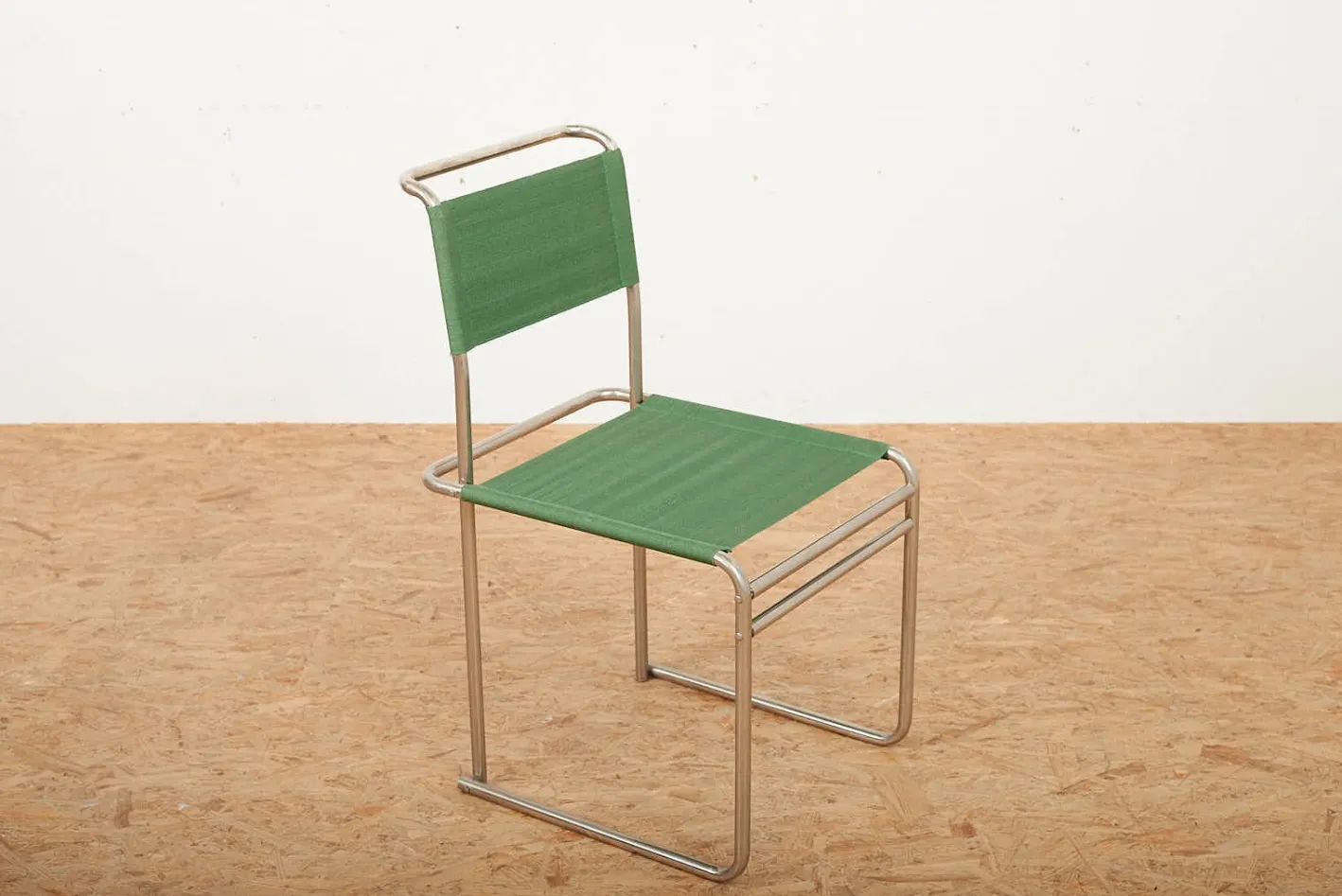 B5 / B40 Stuhl aus verchromtem Stahlrohr mit grünem Stoffsitz von Marcel Breuer für Tecta, 1980er
