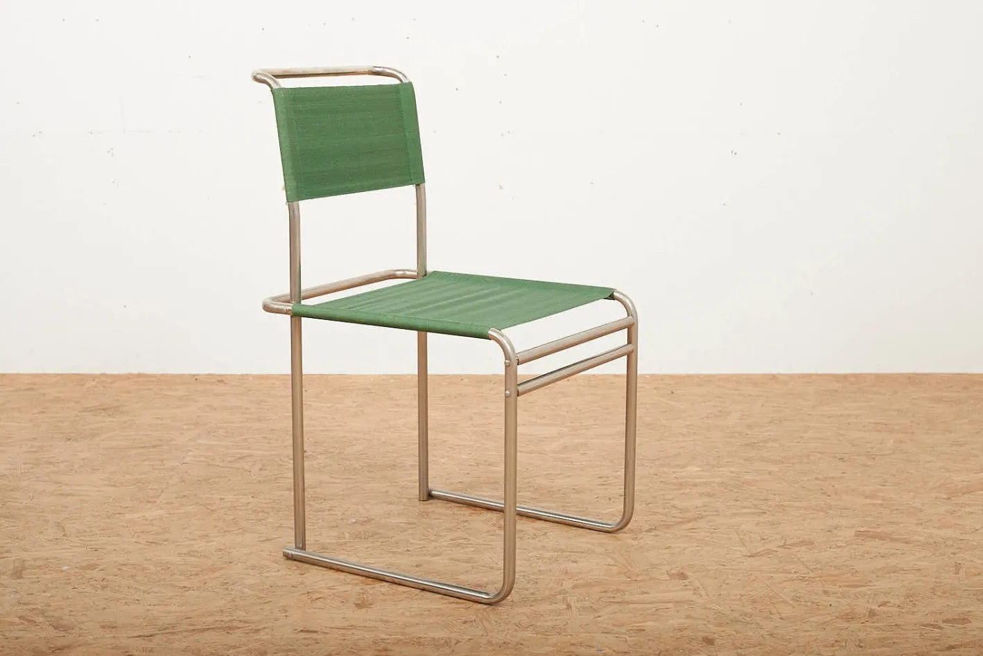 B5 / B40 Stuhl aus verchromtem Stahlrohr mit grünem Stoffsitz von Marcel Breuer für Tecta, 1980er