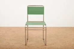 B5 / B40 Stuhl aus verchromtem Stahlrohr mit grünem Stoffsitz von Marcel Breuer für Tecta, 1980er