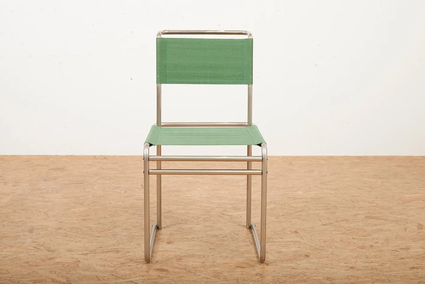 B5 / B40 Stuhl aus verchromtem Stahlrohr mit grünem Stoffsitz von Marcel Breuer für Tecta, 1980er