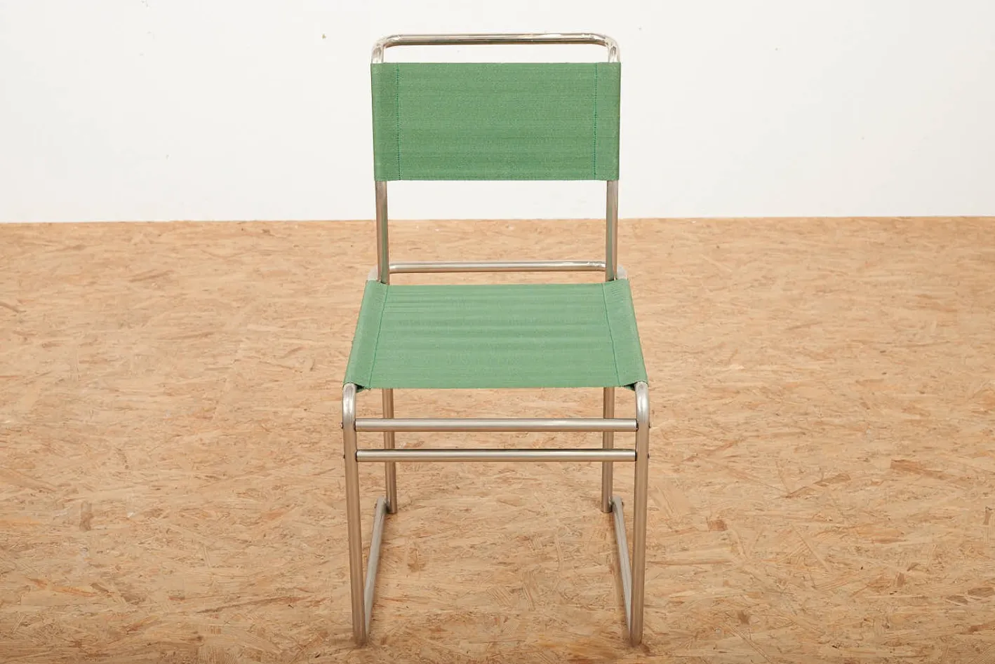 B5 / B40 Stuhl aus verchromtem Stahlrohr mit grünem Stoffsitz von Marcel Breuer für Tecta, 1980er