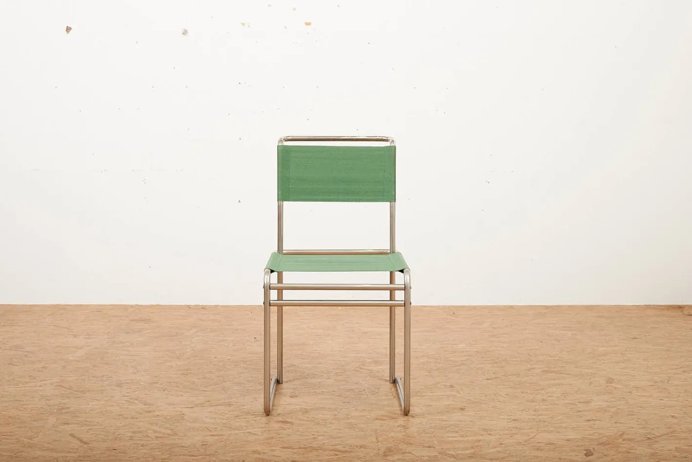 B5 / B40 Stuhl aus verchromtem Stahlrohr mit grünem Stoffsitz von Marcel Breuer für Tecta, 1980er