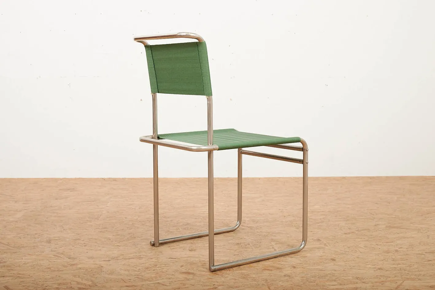 B5 / B40 Stuhl aus verchromtem Stahlrohr mit grünem Stoffsitz von Marcel Breuer für Tecta, 1980er