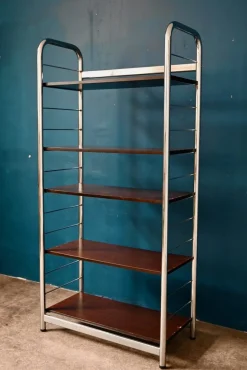 Bücherregal aus Chrom & Teak, 1970er