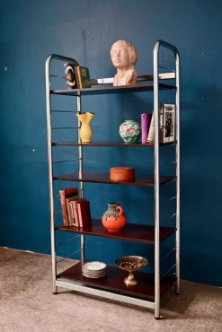 Bücherregal aus Chrom & Teak, 1970er