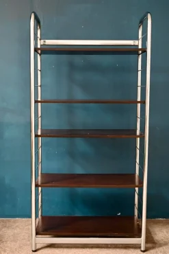 Bücherregal aus Chrom & Teak, 1970er
