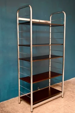 Bücherregal aus Chrom & Teak, 1970er