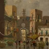 B. Ciappa, Place du village animée, Öl auf Leinwand
