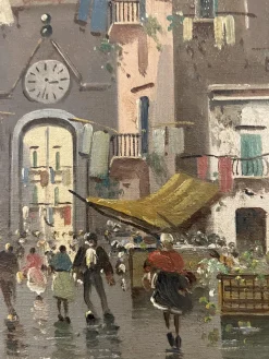B. Ciappa, Place du village animée, Öl auf Leinwand