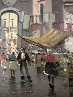 B. Ciappa, Place du village animée, Öl auf Leinwand