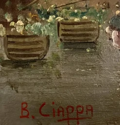 B. Ciappa, Place du village animée, Öl auf Leinwand