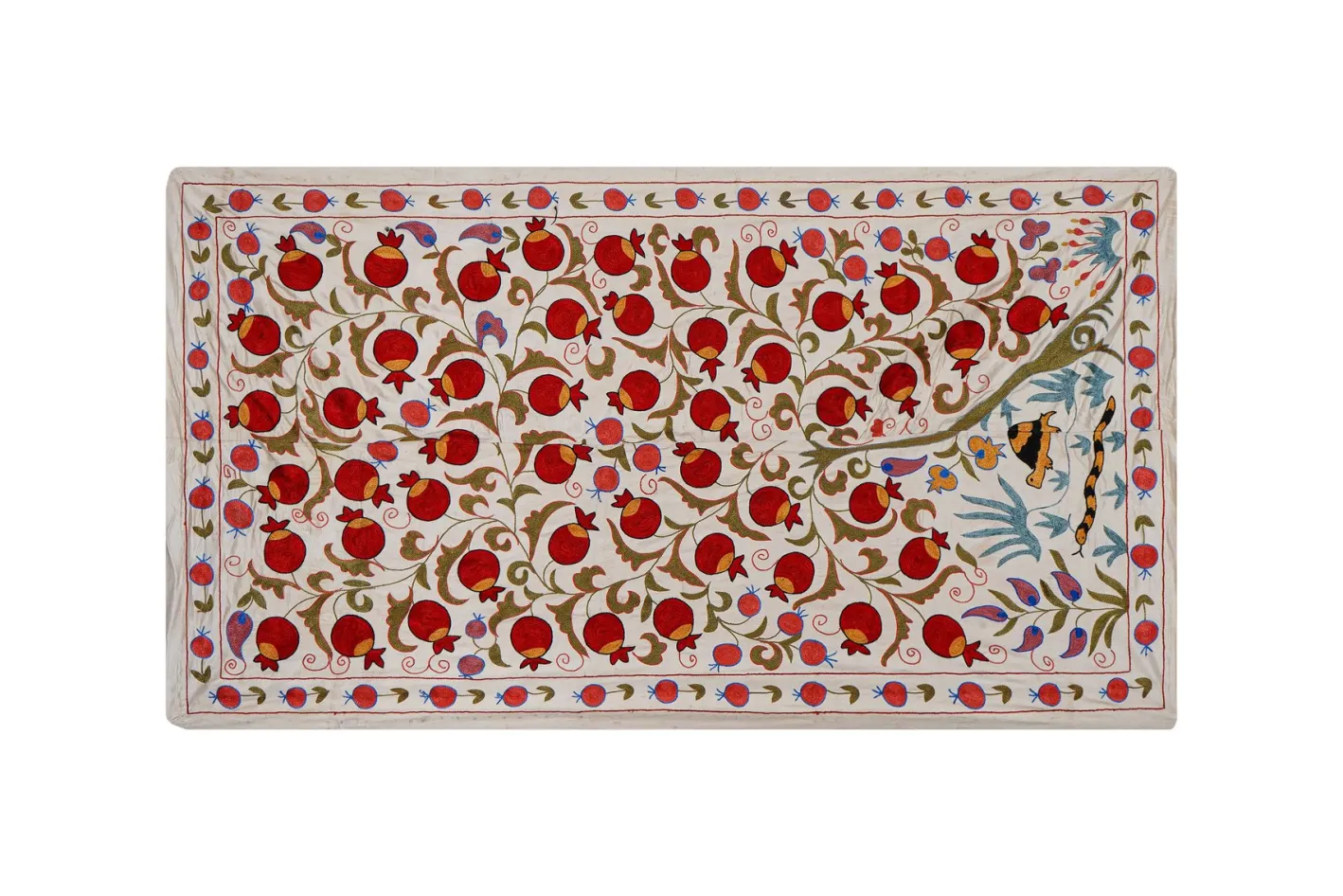 Beige usbekischer Suzani Bestickter Wandbehang Textil