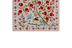 Beige usbekischer Suzani Bestickter Wandbehang Textil