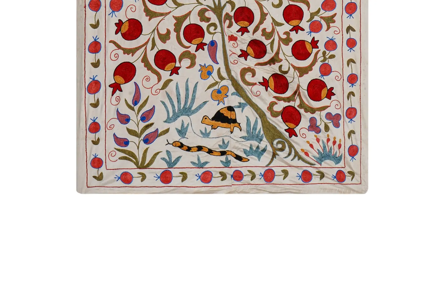 Beige usbekischer Suzani Bestickter Wandbehang Textil