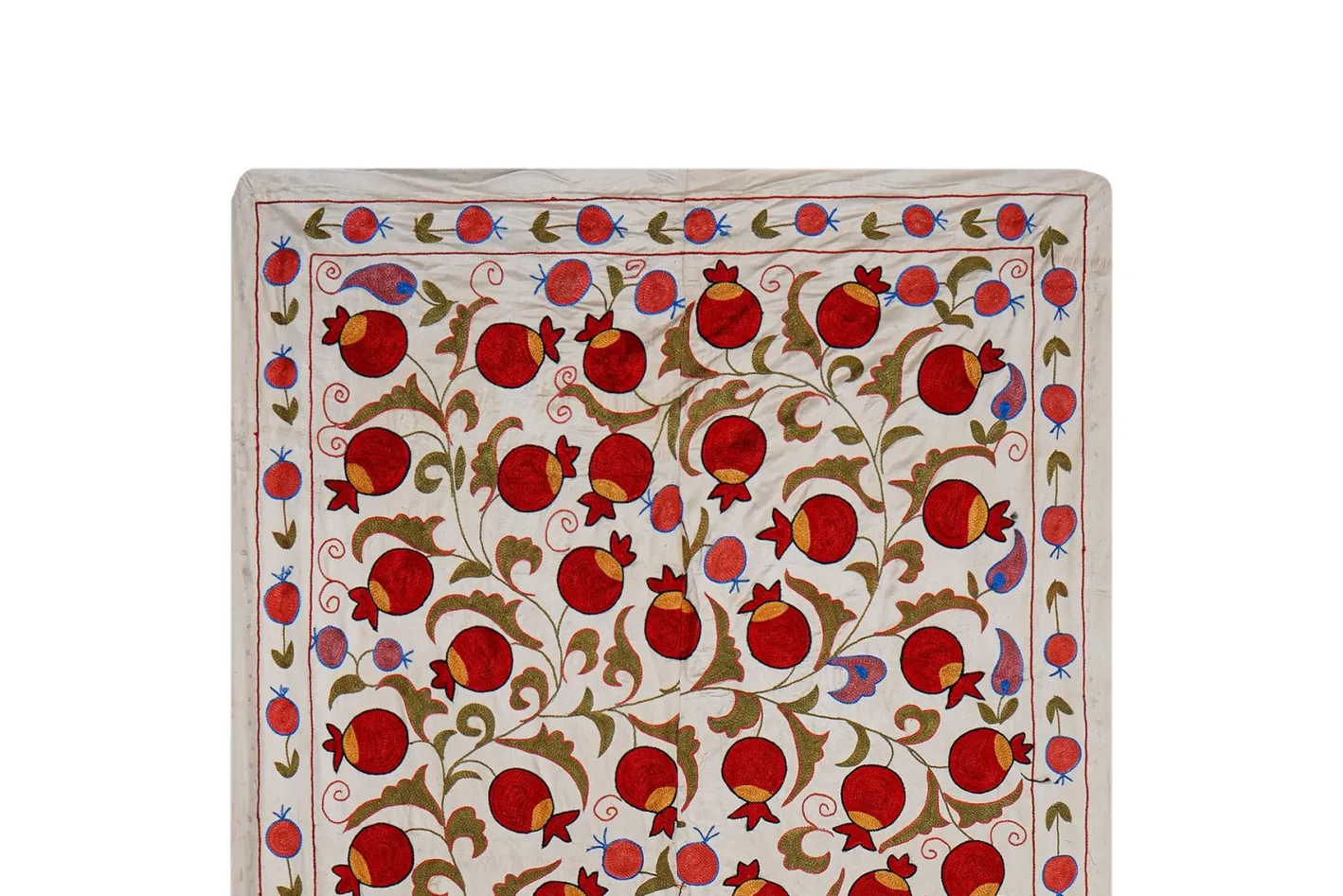 Beige usbekischer Suzani Bestickter Wandbehang Textil
