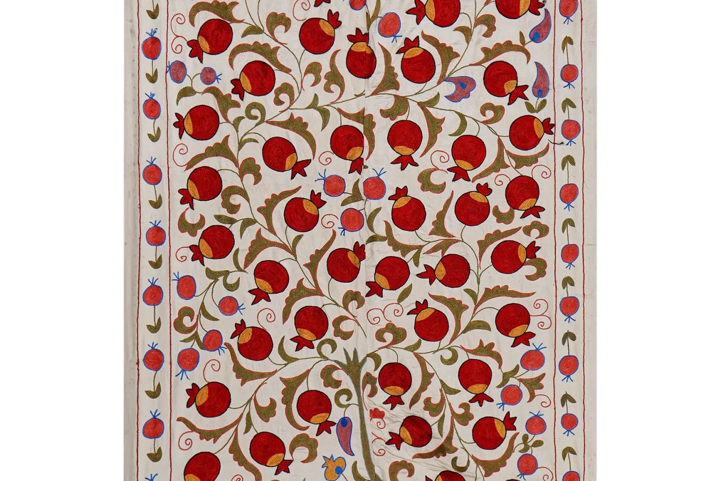 Beige usbekischer Suzani Bestickter Wandbehang Textil