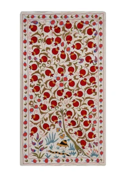 Beige usbekischer Suzani Bestickter Wandbehang Textil