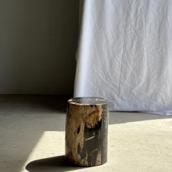 Beistelltisch aus schwarzem versteinertem Holz mit beigefarbenen Seiten, 1980er