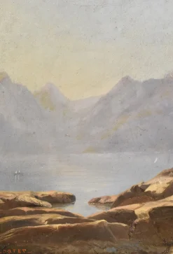 Berglandschaft Gemälde, 19. Jh., Öl auf Papier, gerahmt